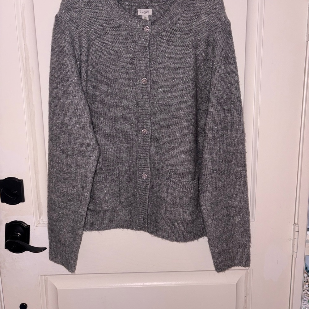 J. Crew Gray Shimmer Women's Cardigan with Rhinestone Buttons - Picture 3 of 6